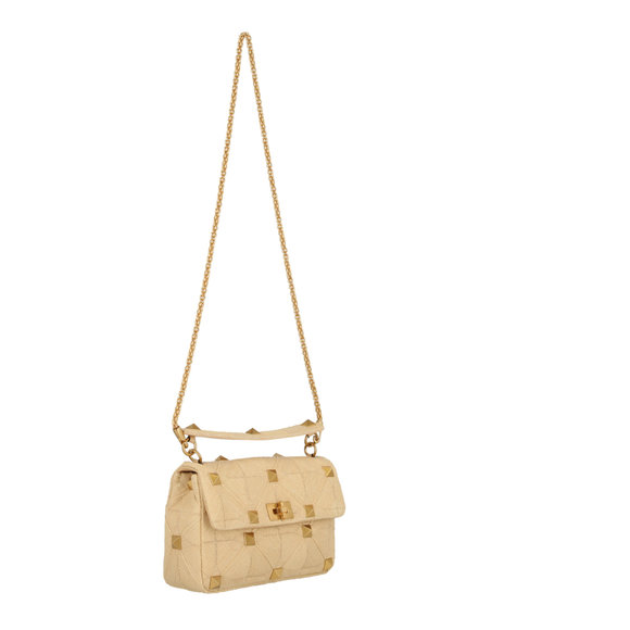 Valentino Medium Roman Stud Raffia Shoulder Bag White Womens - Picture 4 of 4